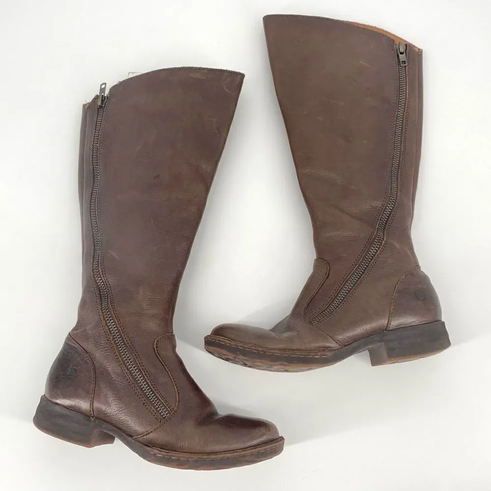 Born Women’s Dark Brown Leather Full Zip Riding Boots‎ Size 6 flannel lined